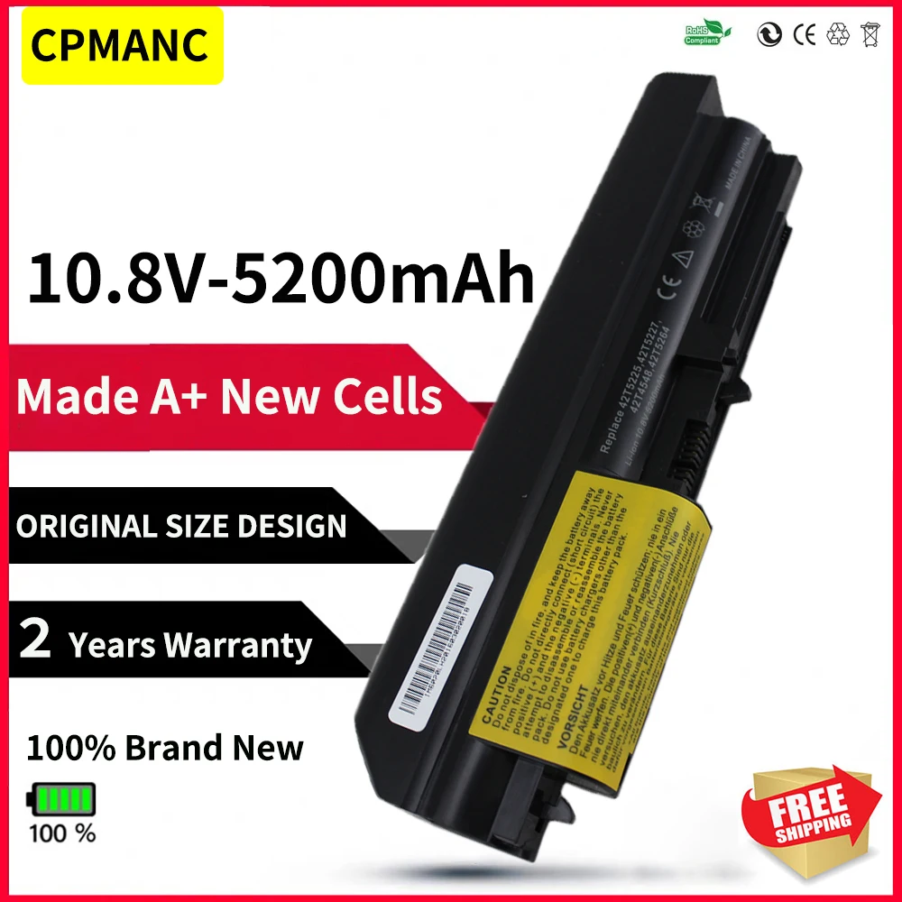 6 셀 5200 mAh 노트북 배터리 41U3196 41U3198 용 IBM lenovo ThinkPad R400 T400 R61 R61i T61 T61p 시리즈 (14.1 "와이드 스크린)