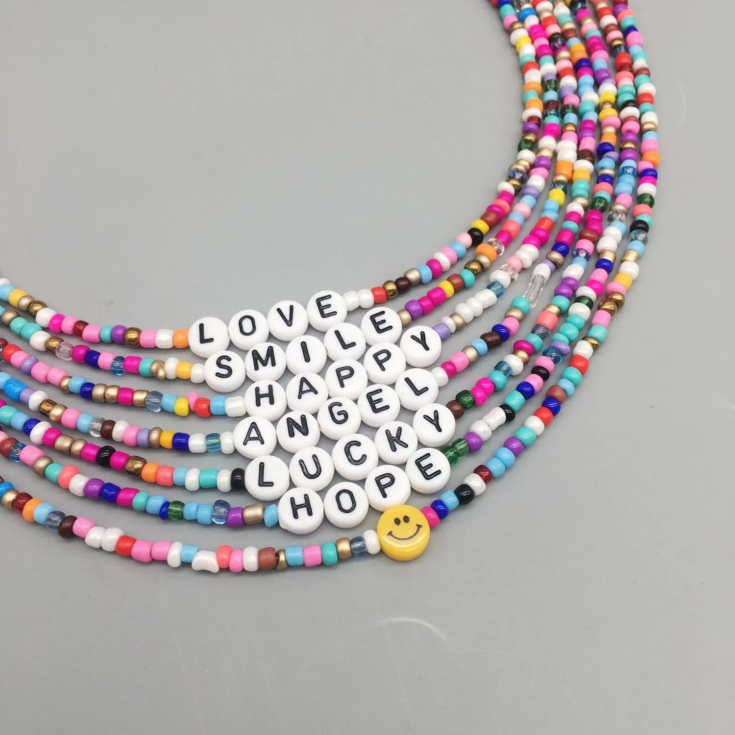 Boho Handmade Diy Seed Bead Necklace Letter Lucky Love Happy Choker Strand Chain Colorful Female Beach Collier Femme Jewelry