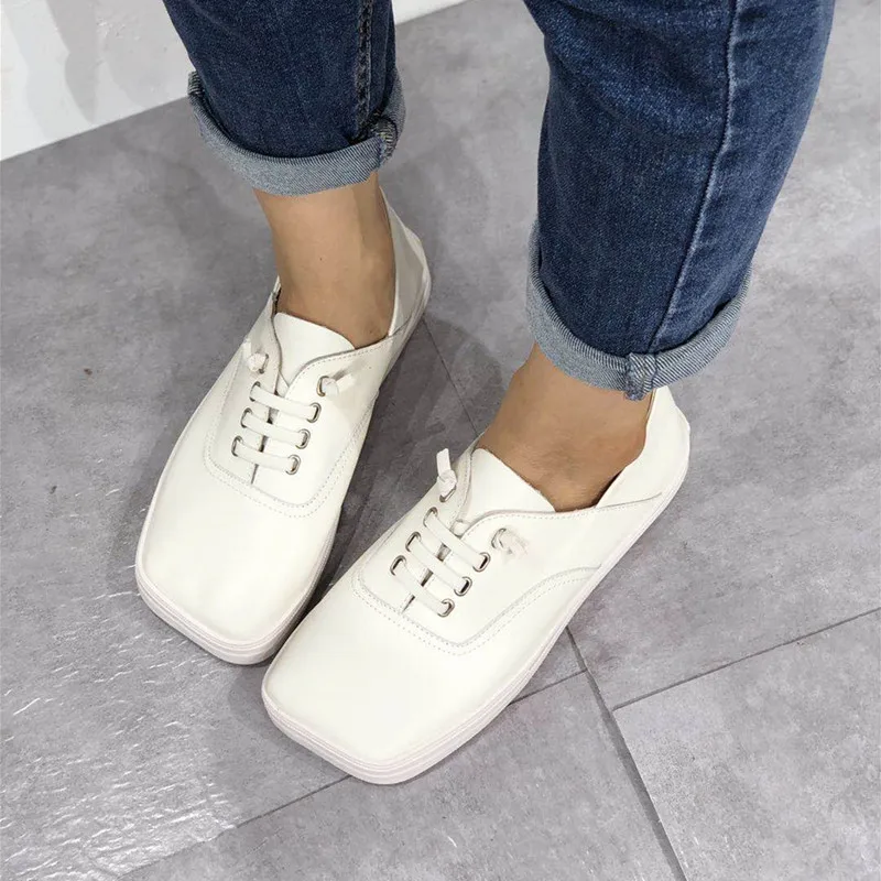 

Shoes Women Natural Genuine Leather Flat Casual Shoes Lace Up Round Toe soft Retro Comfortable drive Classics shoes for women