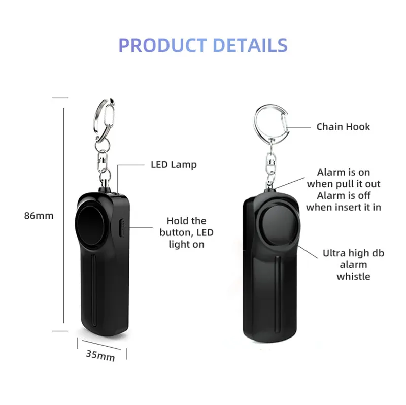 Safe Personal Handy Anti-pervert Alarm with LED Light, Practical Self-defense Keychain Emergency Attack Safety Security Alarm