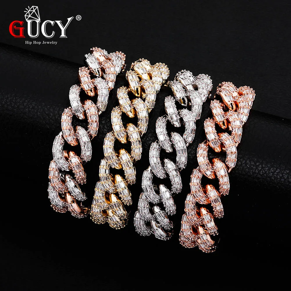 GUCY High Quality 16mm Miami Cuban Bracelet Box Clasp Chain  Iced Out Cubic Zirconia Hip Hop Charm Jewelry For Gift