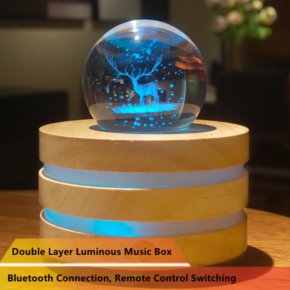 Double Lighting Bluetooth Music Box Charging Remote Control Solid Wood Colorful Light Source Novelty Children's Lamp Led Light