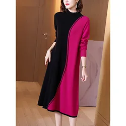 2024 Vintage Black Dot Hairy Midi Dresses Autumn Winter New Plus Size Long Sleeve Maxi Dress Elegant Women Bodycon Party Vestido