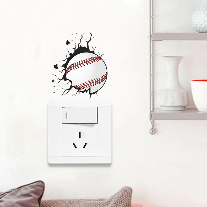 Wall Breaking Baseball Switch Sticker Living Room Bedroom Decoration Mural Home Socket Wall Decals Creative Pattern Wallpaper