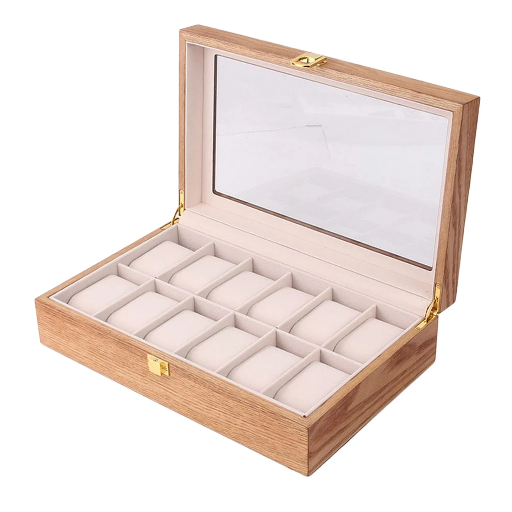 6/10/12 Slots Luxury Wooden Watch Box Display Case Jewelry Watch Organizer Display Glass Top Storage Holder Gift for Men Women