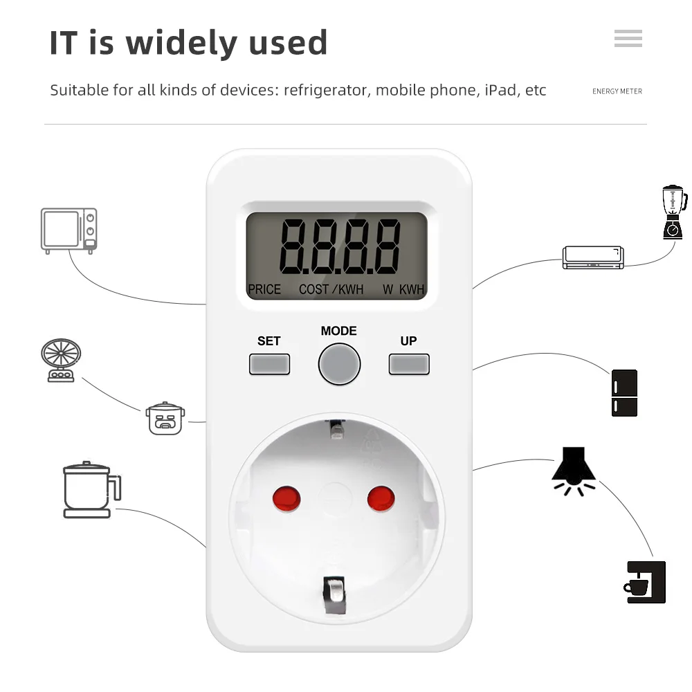 Power Meter Socket KWE-PMB03 Plug Socket Digital Voltage Wattmeter Power Consumption Watt Energy Monitor AC Electricity Analyzer