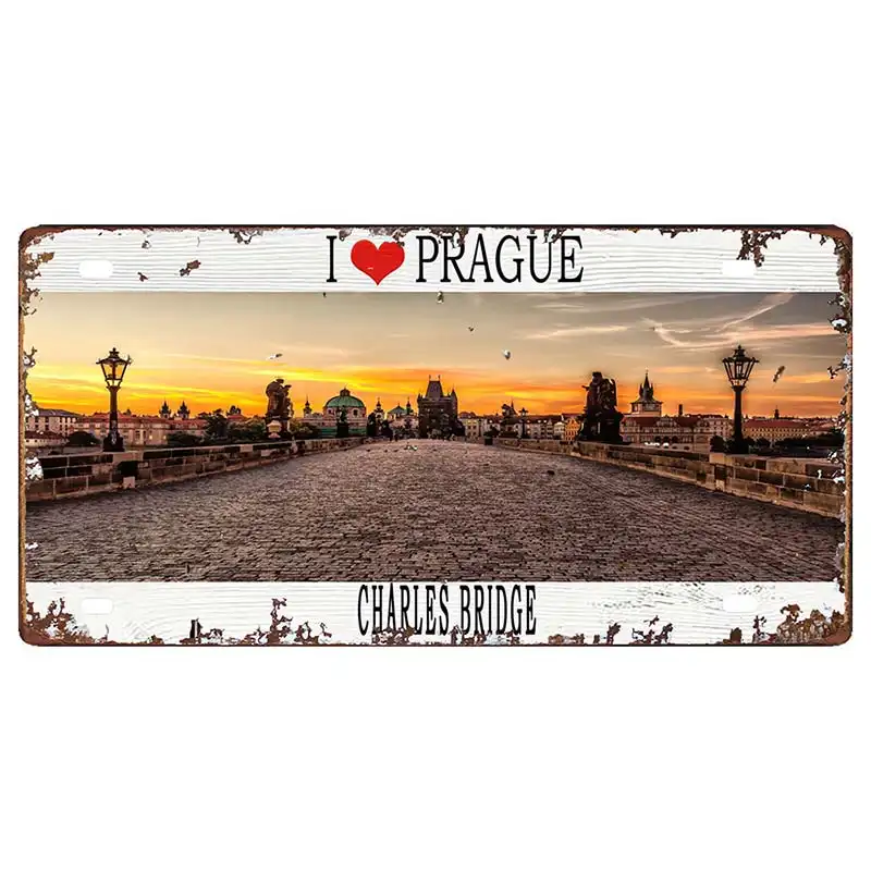 Prague Travel City Car Lisence Vintage Poster Souvenir Metal Sign Retro Plaque For Wall Shop Bar Home Decor 30X15CM  DC-0958A - Image 4
