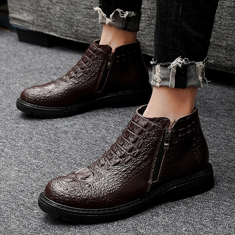 Genuine Leather Winter Boots Men Shoes Autumn Winter Warm Fur Shoes Men Ankle Boots Cowhide Male Footwear Non-slip KA1912