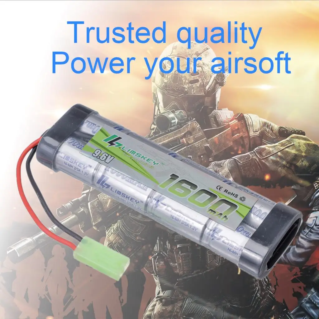 2pcs Limskey 8S 2/3A 9.6v 1600mAh NiMH Flat Battery Pack with Mini Tamiya for Airsoft Guns Mini AK series or modified AEG's