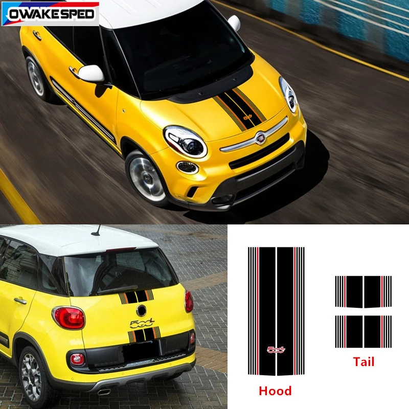 3PCS Car Hood Tail Bonnet Stickers For-Fiat 500L Corss Limited Edition Stripes Auto Engine Cover Decor Vinyl Decal Accessories