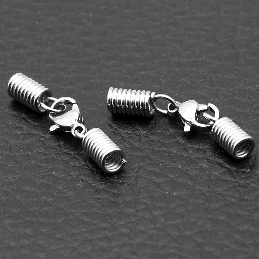 10pcs/Lot 1.5-5mm Stainless Steel Leather Cord Bracelet Lobster Clasps Hooks Crimps End Tip Caps Connectors For Jewelry Making