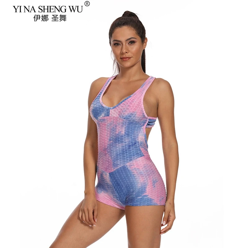 

Fitness Women Sport Suit Jumpsuit Sexy Sleeveless Tracksuit Yoga Backless Gym Running Tie-dye Sportswear Leggings Workout Sport