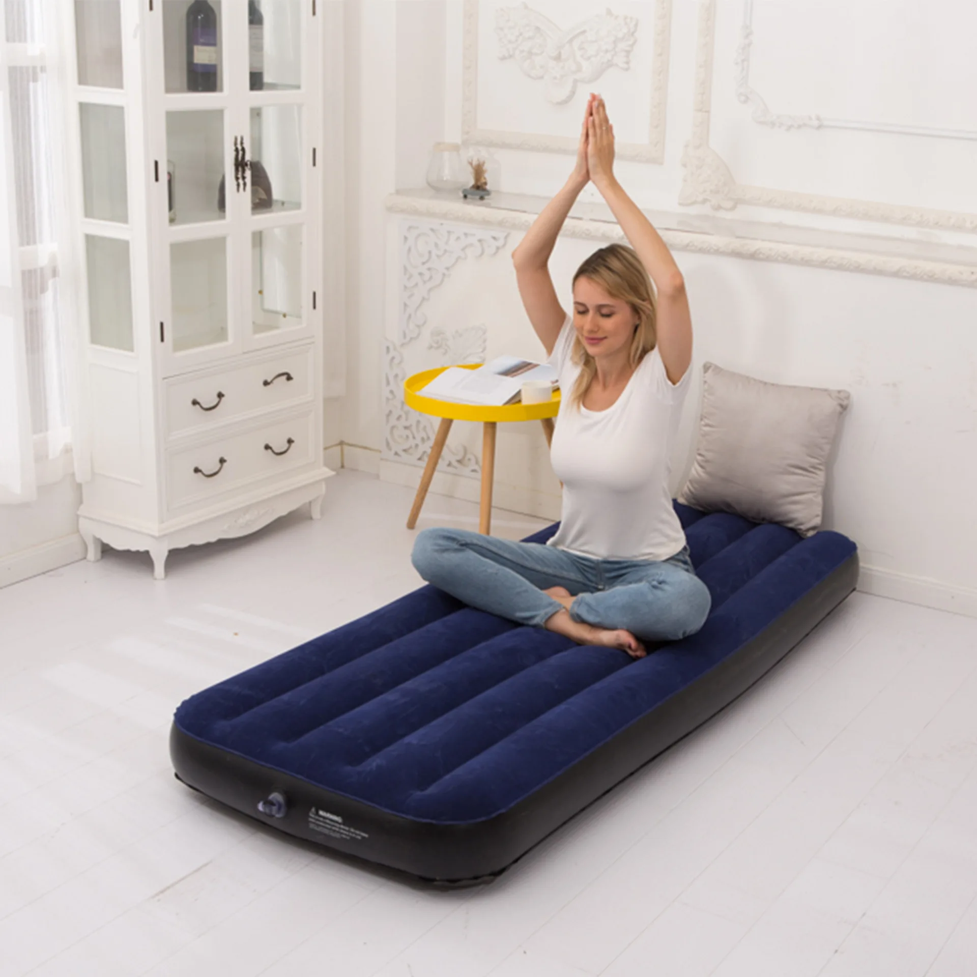 Household Simple Navy Blue Inflatable Mattress Foldable Inflatable Nursing Bed Outdoor Garden Lazy Inflatable Sofa with Air Pump