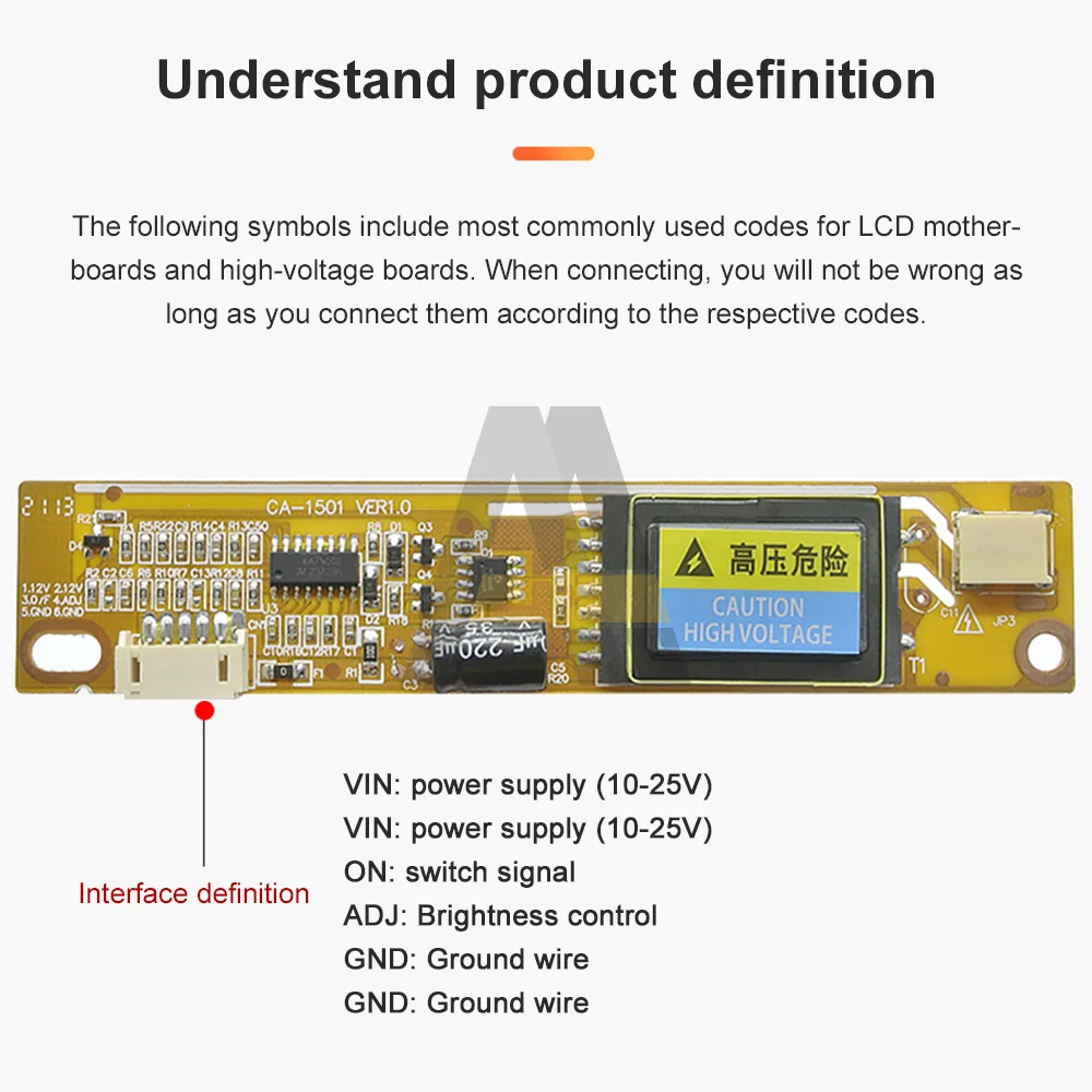 10-25V Wide Voltage LCD Monitor Single Lamp Connector High-Tension Bar Inverter for 15-22 inch LCD Screen Replacement/Repair