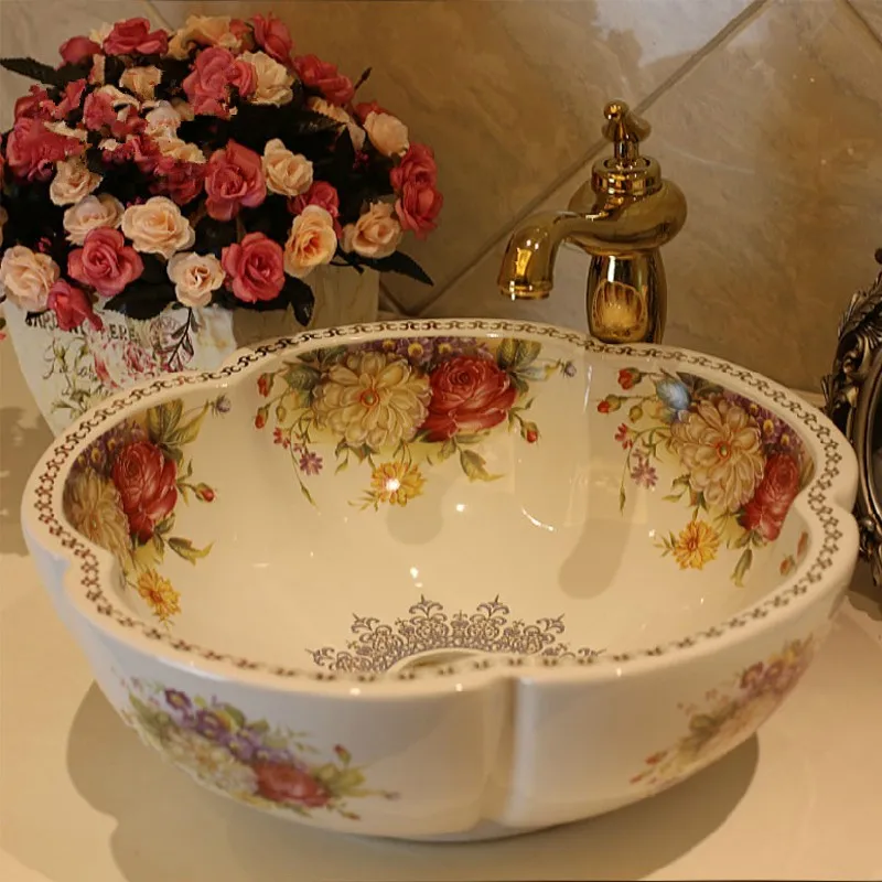 

Flower China Handmade Lavabo Washbasin Art wash basin Ceramic Counter Top Wash Basin Bathroom Sinks