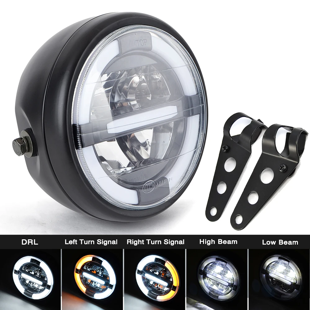 

7 inch Motorcycle Headlight Phare LED Moto with Hi&Low Beam DRL Head Light for Chopper Bobber Cafe Racer 7.5" Headlamp Bulbs