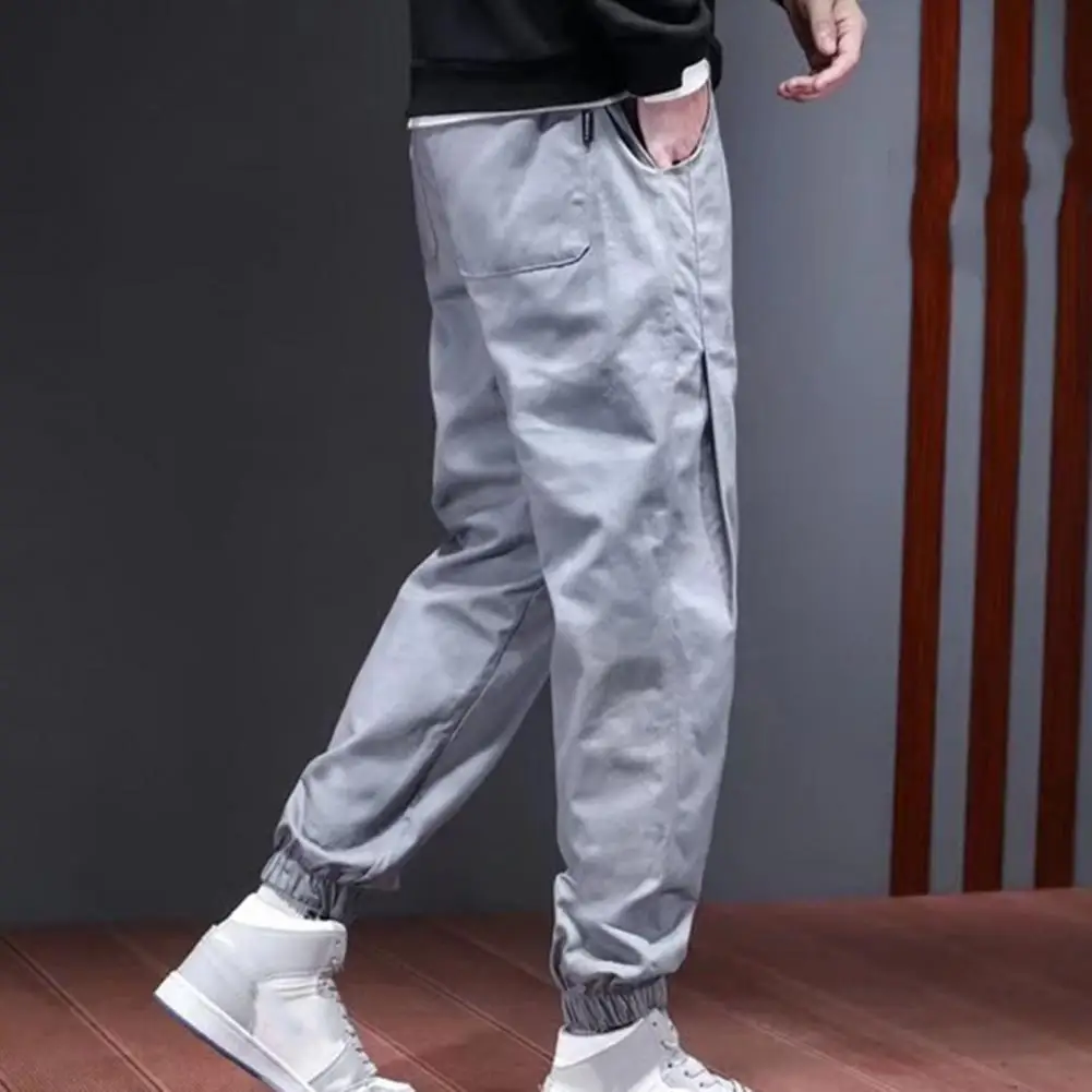 Solid Color  Stylish Drawstring Sport Trousers Cotton Blend Men Trousers All-match   for Autumn Winter