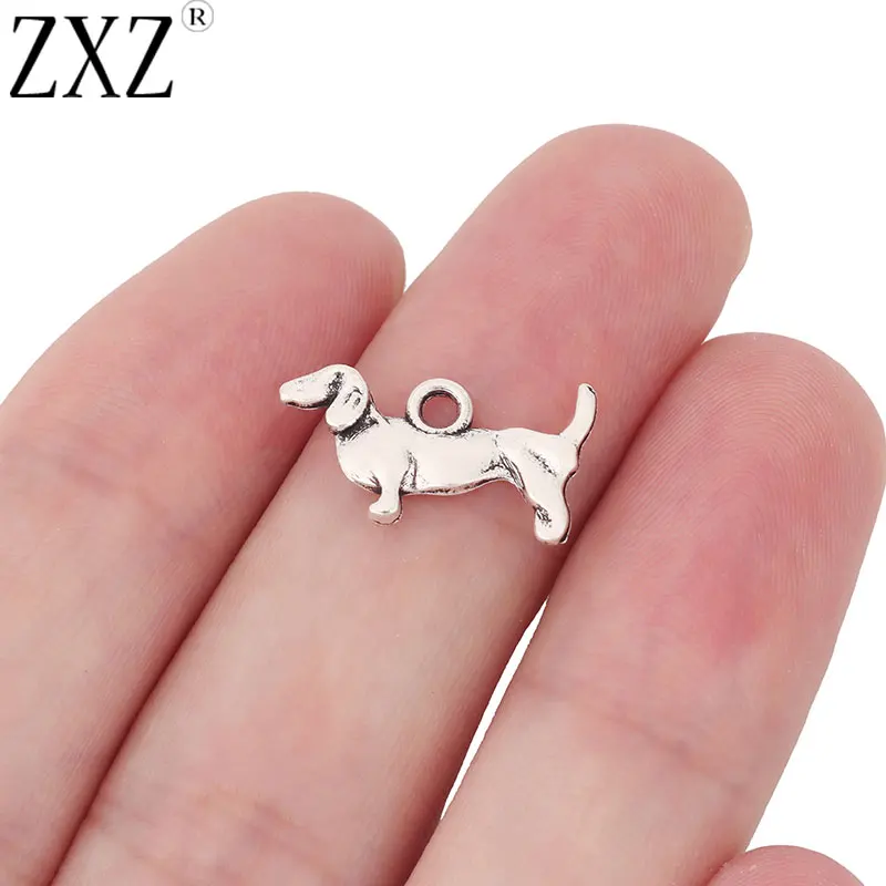 ZXZ 30pcs Tibetan Silver Dachshund Dog Charms Pendants Beads 2 Sided for Bracelet Earring DIY Jewelry Making Accessories 18x10mm