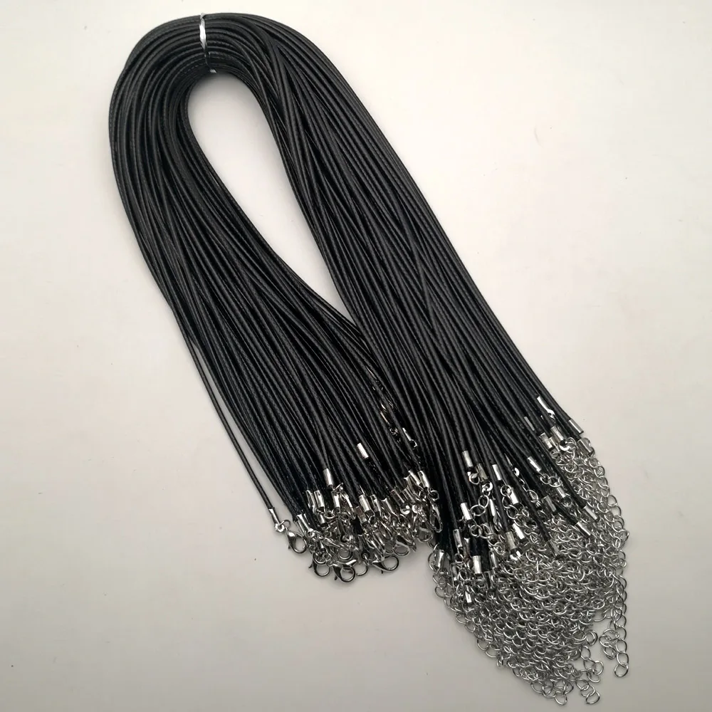 Fashion 2.0MM 45cm 60cm 70cm +5cm black Wax rope lobster clasp necklace lanyard Jewelry pendant cords 100pcs/lot Good quality