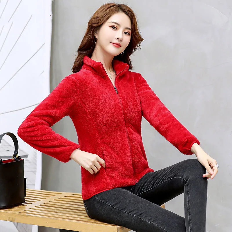 Double-sided Polar Fleece Jacket Women Short Thick Jacket Coral Fleece 2022Winter Thickened Warm Fleece Coat Female Sweater A385