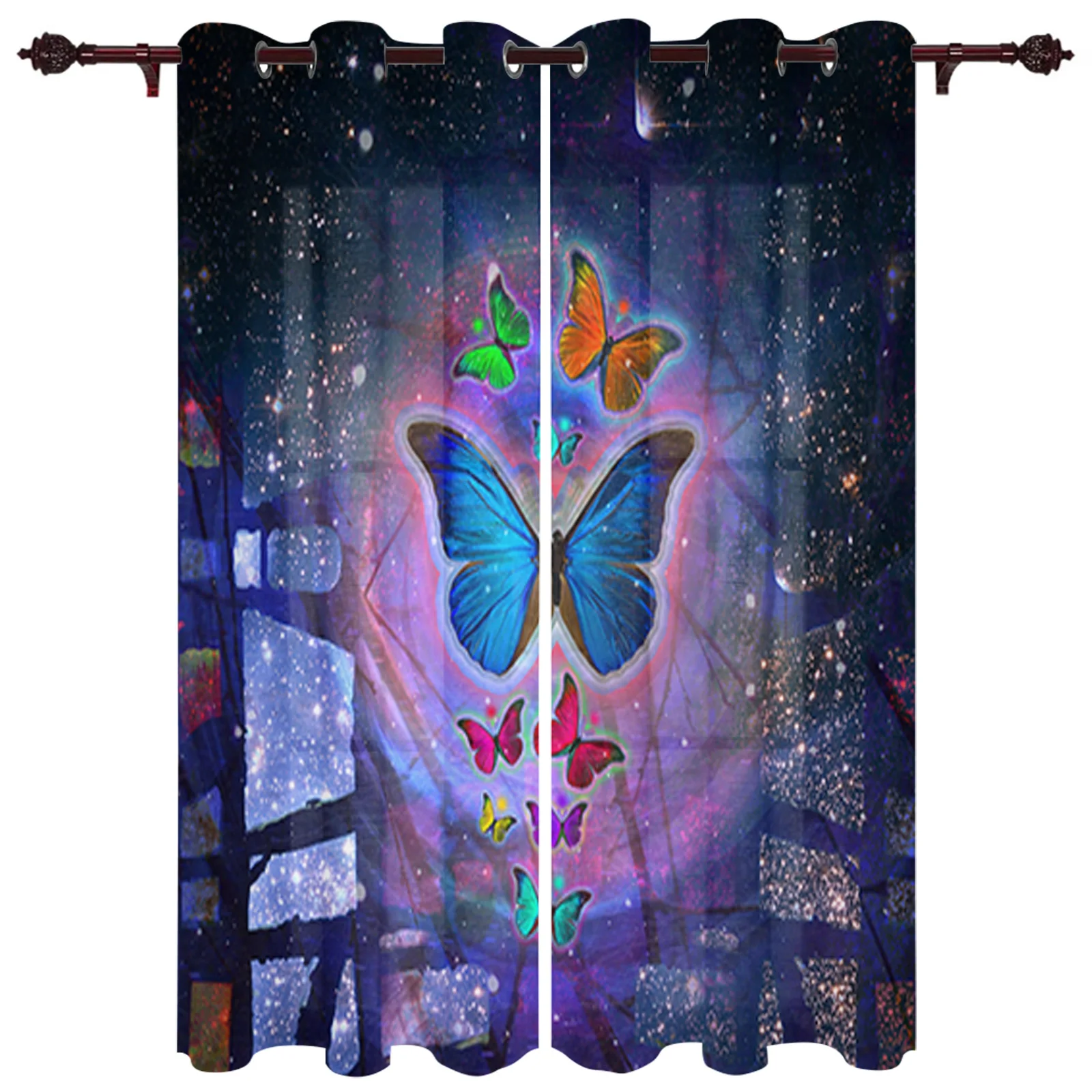 Butterfly Starry Dream Large Curtains For Living Room Window Curtain Bedroom Kitchen Balcony Gazebo Curtain Room Divider