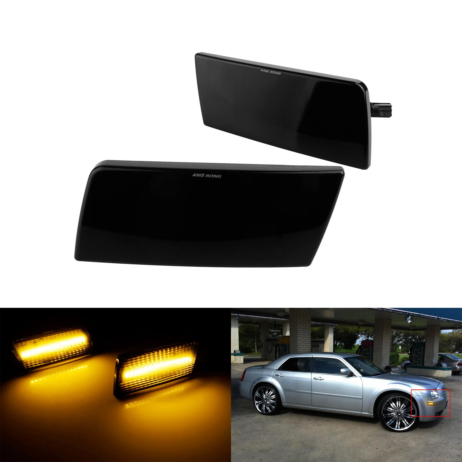 2X For 2005-2014 Chrysler 300 Amber LED Side Marker Turn Signal Light Black Lens