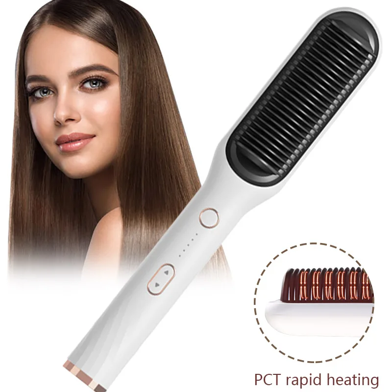 

Professional Hair Straightener Brush Ceramic Electric Straightening Beard Brush Fast Heating Curler Flat Iron Comb Styler Tools