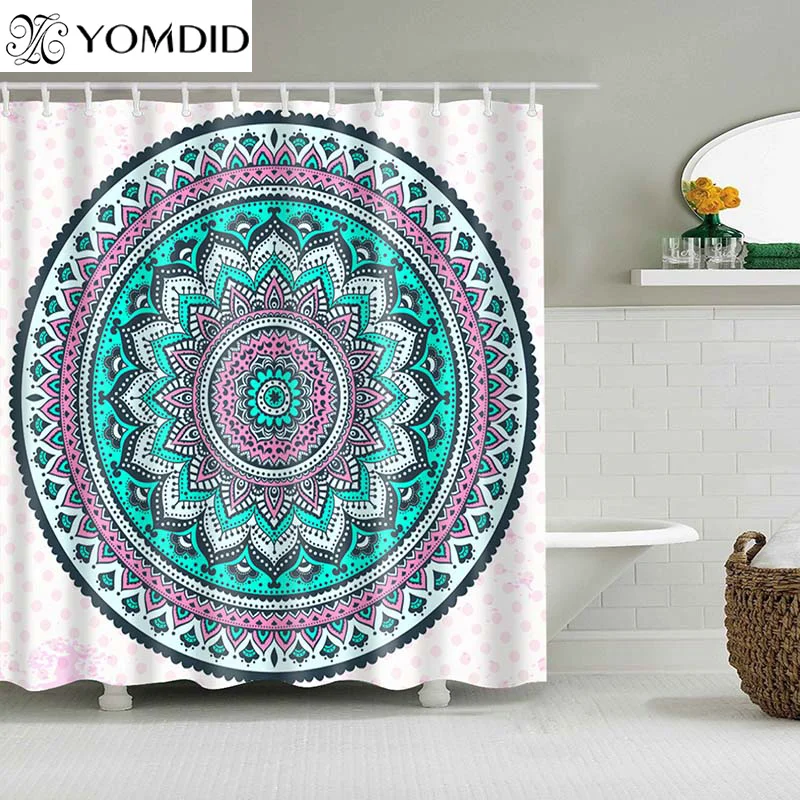 Indian Mandala Shower Curtain Flower Printed Geometric Bohemian Bathroom Curtains Shower Wall Hanging Geometric Shower Curtains