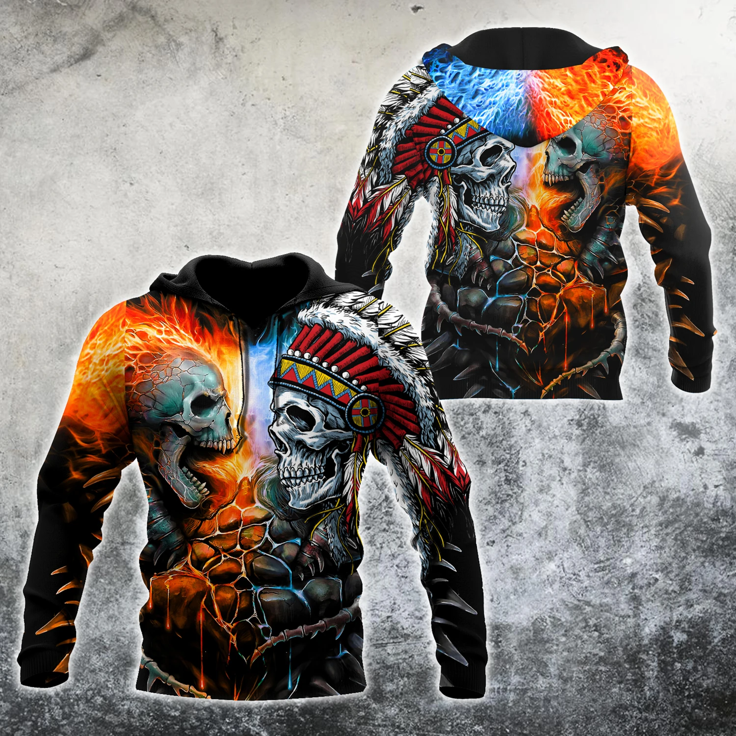 Sudadera de pesca para hombre otoño estampado 3D calavera nativa KJ503 - imagen 2
