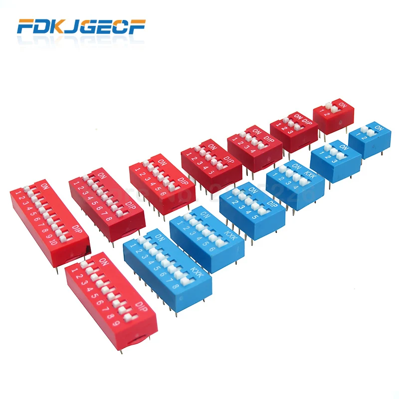 100Pcs Snap Type Switch Module 1 2 3 4 5 6 7 8 Bit 2.54mm Position Way DIP Pitch Toggle Switch Blue Snap Switch Dial Switch