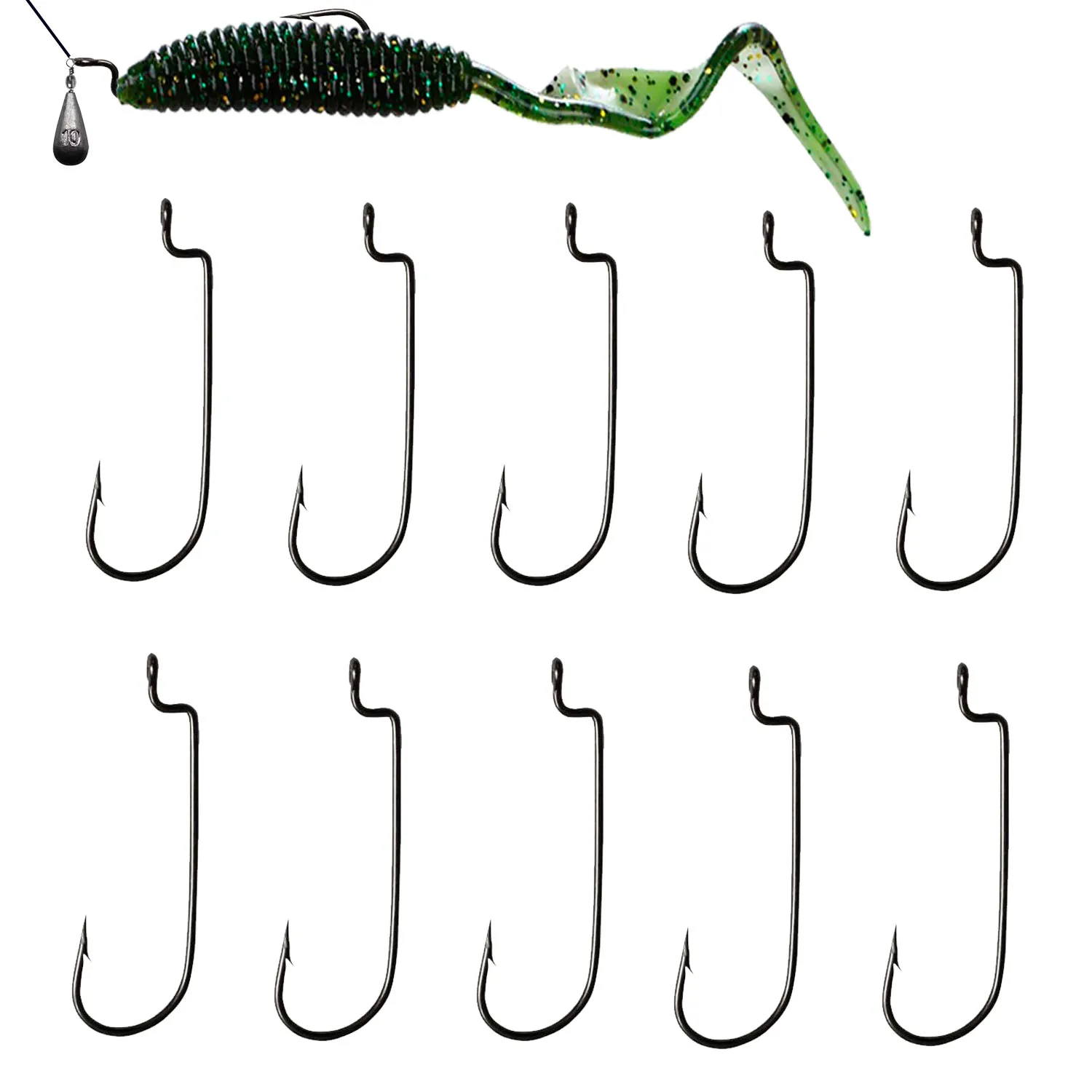 10pcs Fishing Offset Hook Carbon Steel Narrow Crank fishhook Barbed Hook Soft Worm lure fishing accessories