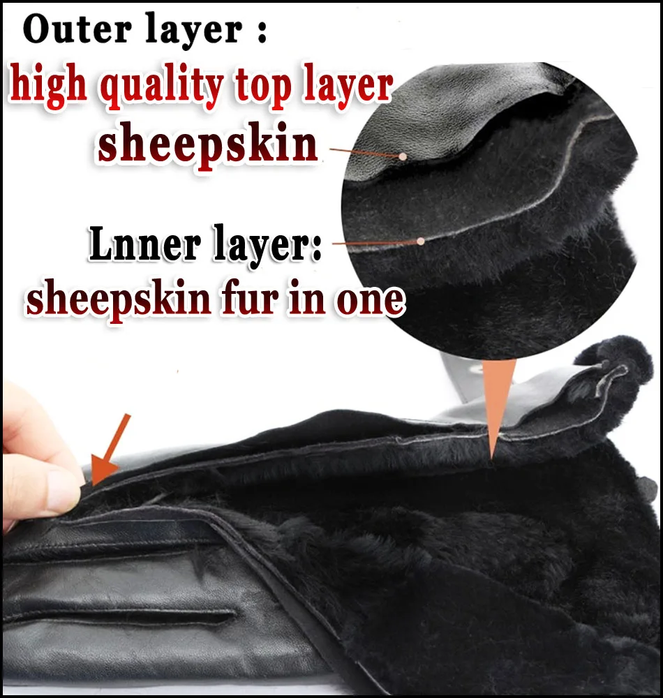 Leather Gloves Men\'s Sheepskin Wool Winter Thickening Warm Fur One Real Wool Gloves Split Finger Sheepskin Gloves Wind and Cold