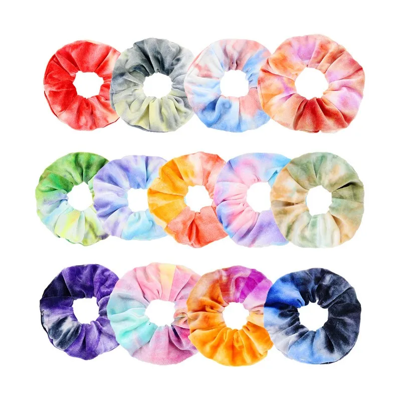 Tie-dyed Velvet Hair Scrunchies Rainbow Elastic Hair Bands Colorful Hair Holder Hair Accessories Gift