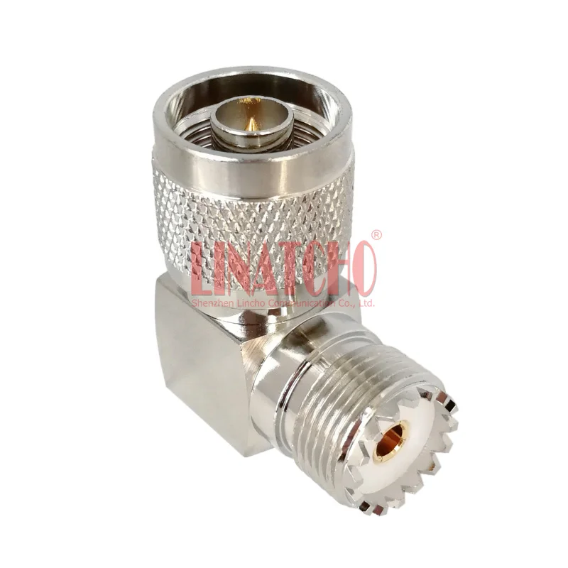 High Quality 50 ohm Brass 90 Degree Right Angle N Connector N Male to SO239 UHF Female