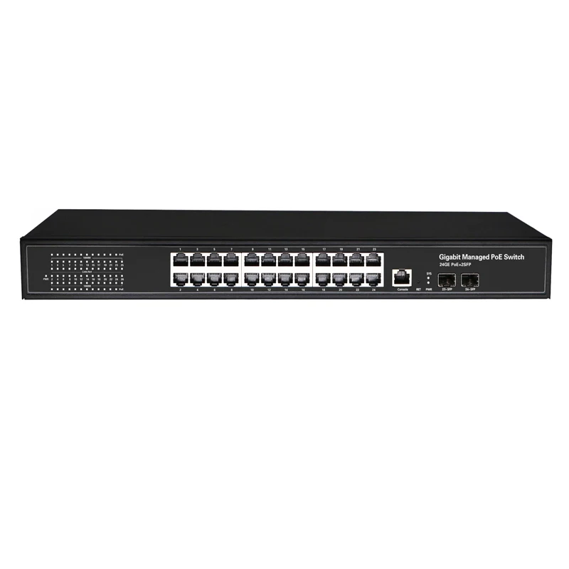 24 Port 10/100/1000Mbps Ports Managed POE Switch With 2 Gigabit SFP Slots  24 Gigabit switch