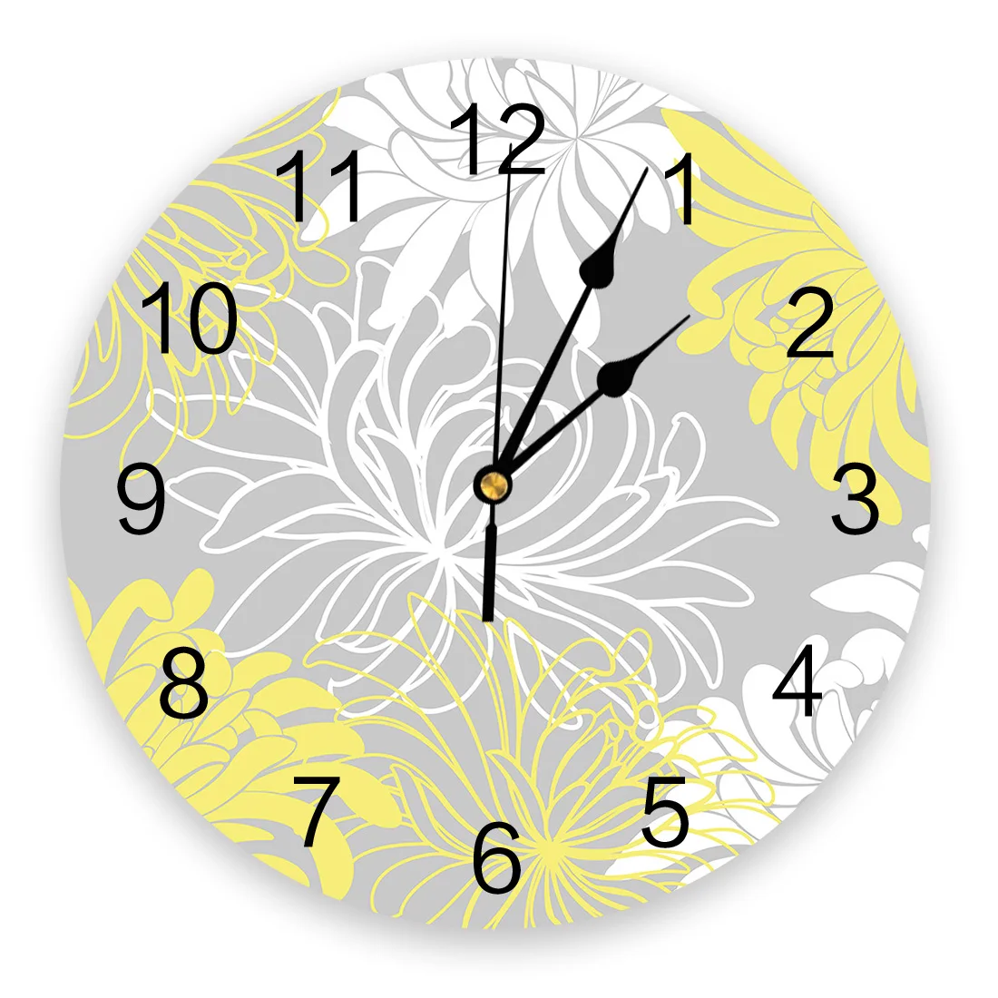 Dahlia Yellow White Flower Round Wall Clock Creative Home Decor Living Room Quartz Needle Wall Clocks Hanging Watch