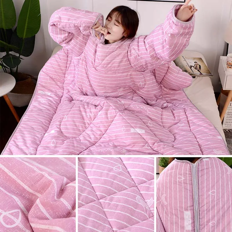 

Multifunction Lazy Quilt with Sleeves Winter Warm Thickened Washed Quilt Blanket MAZI888
