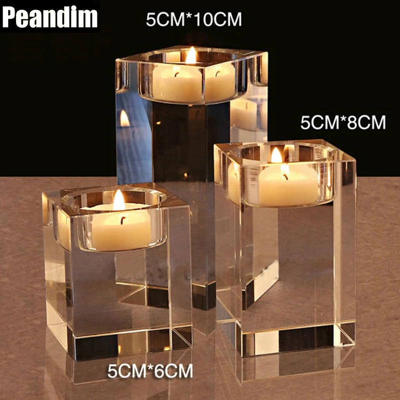 PEANDIM Wedding Centerpieces Decorations Idea K9 Crystal Candle Holder Set Of 3 Tealight Candlestick Candle Strands 6cm 8cm 10cm