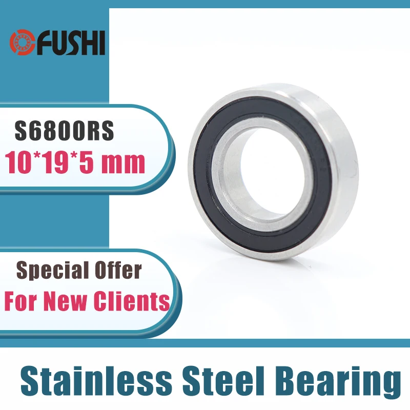 10PCS S6800RS Bearing 10*19*5 mm ABEC-3 440C Stainless Steel S 6800RS Ball Bearings 6800 Stainless Steel Ball Bearing