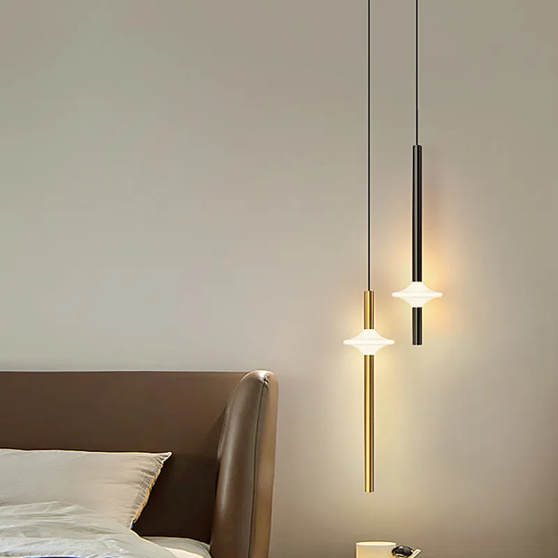 

Modern long chandelier Minimalist Gold Black Bedroom Line Nordic tube Bedside Lamp Bar Line Small foyer chandelier