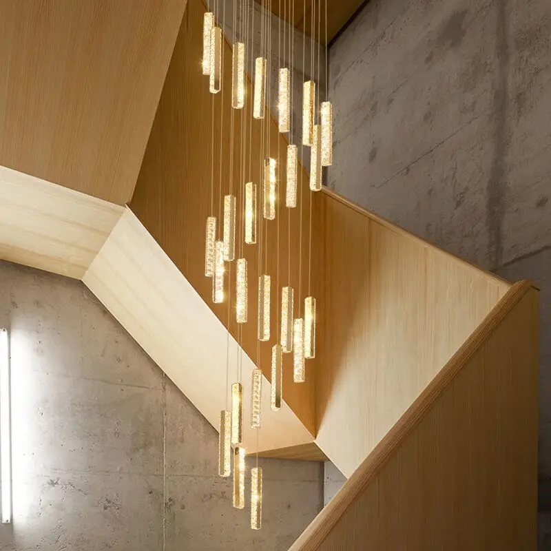 

Modern LED Crystal Chandelier Light Chrome Long Staircase Luxury Designer Lamp Fixture AC110-220V Indoor Lighting