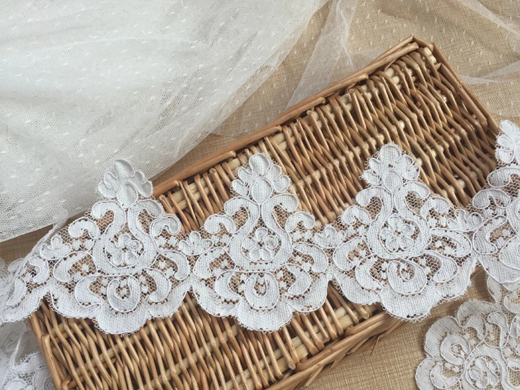 

Embroidered Small Trimming Lace With Cord Boarder Bridal Dress DIY Veil Lace Trim 10 Yards