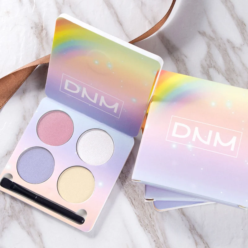 DNM 4 Colors New Facial Makeup Natural Glitter Eyeshadow Palette With Brush Shimmer Highlighter Face contour Nude Cosmetic TSLM2