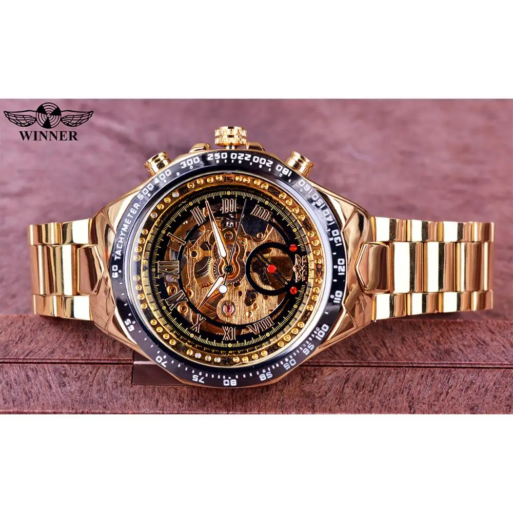 Imagem -02 - Vencedor Mecânico Esporte Design Bezel Relógio de Ouro Homens Relógios Top Marca de Luxo Montre Homme Relógio Homens Relógio Automático Esqueleto