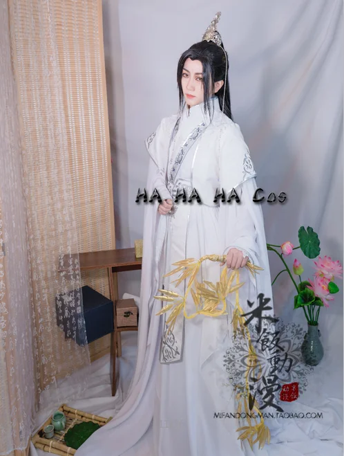 Anime Er Ha Chu Wanning Cosplay Costume Heaven Official's Bless Costume For Adult White Hanfu Chinese Ancient Outfits Wig Shoes