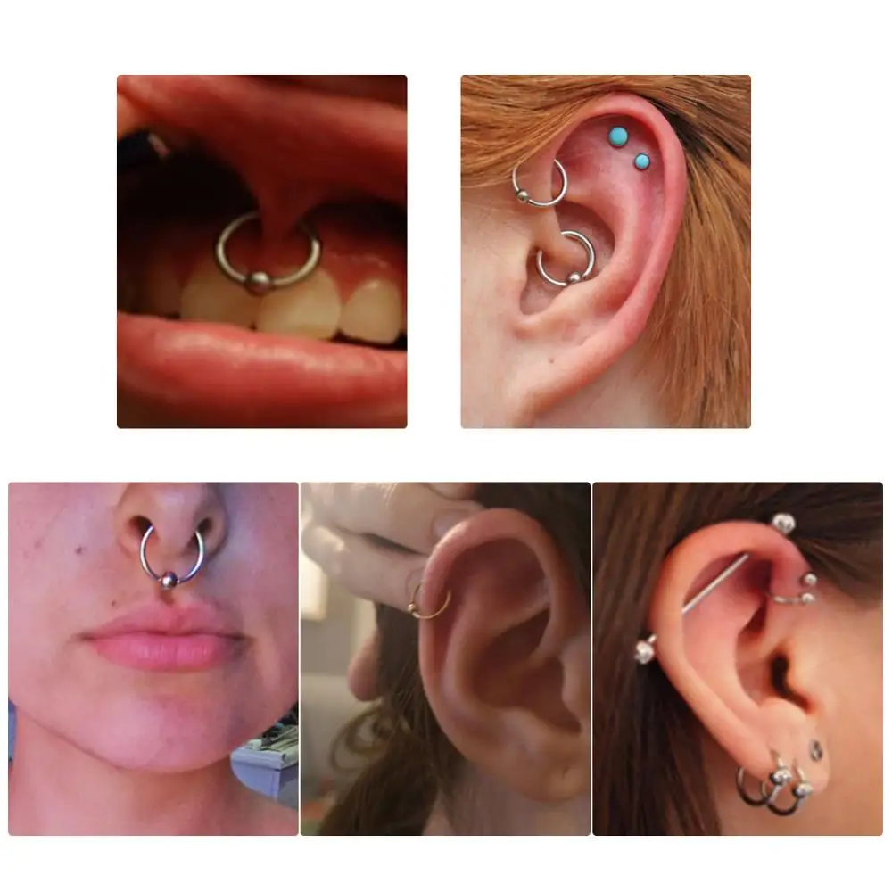 1PC Stainless Steel Captive Bead Rings Ear Hoop Nose Rings Rook Cartilage Tragus Piercings Ring Body Jewelry Septum Earrings 16G