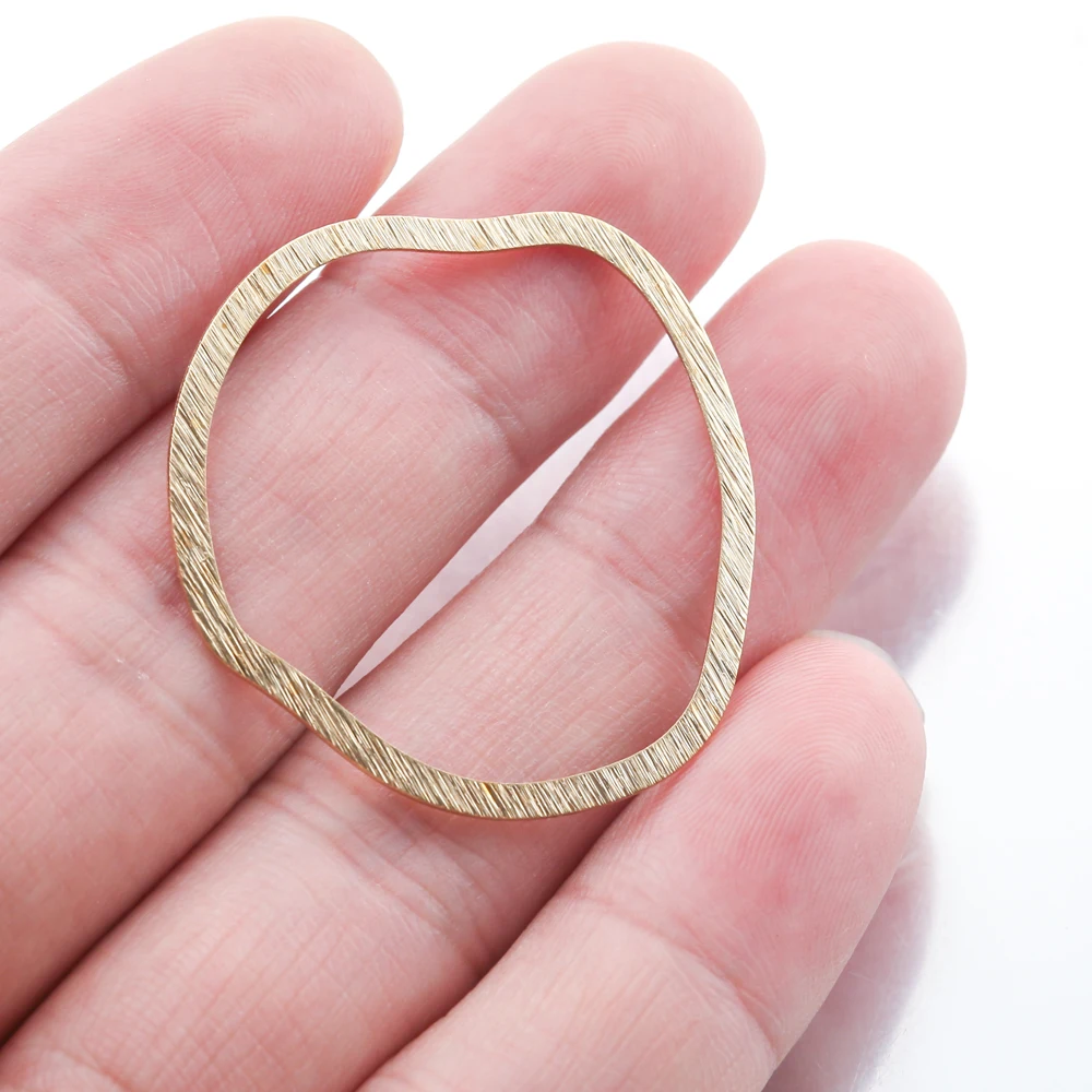 Textured Original Brass Large Irregular Open Circle Round Geometry Charms Pendant Connectors For Diy Earrings Jewelry Making