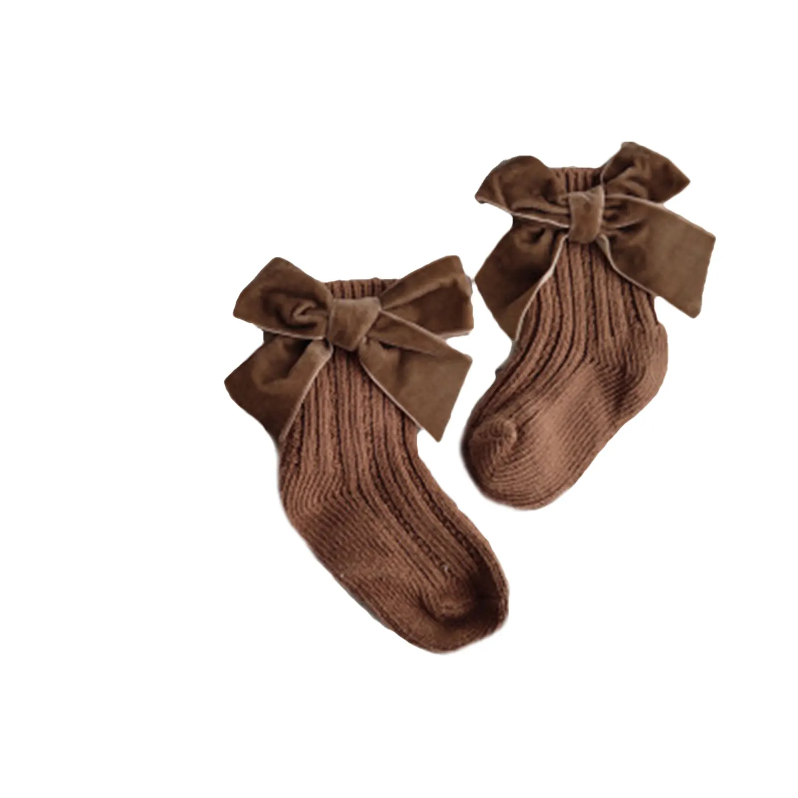 Calcetines de punto con nudo de lazo para recién nacido, medias cálidas de Color sólido para interiores y exteriores (Rosa, gris claro, Beige, café), Otoño e Invierno