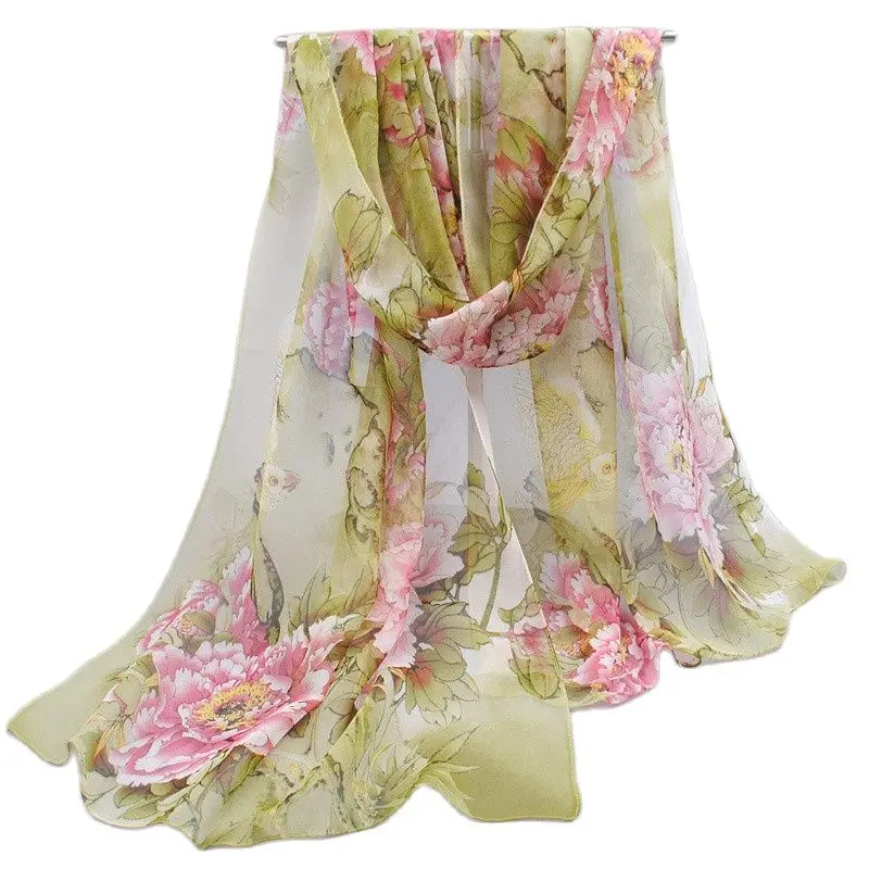 Chiffon Silk Scarf Floral Printed New Design Elegant Soft Wraps Flower Scarves for Women AA10032