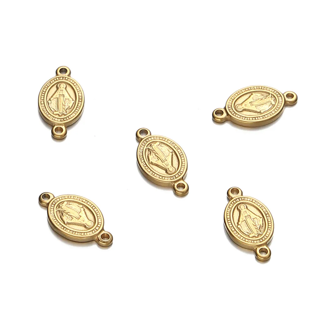 5PCS/lot Stainless Steel Double Hole Virgin Charms Pendant For Jewelry Making DIY Religious Christian Pendants